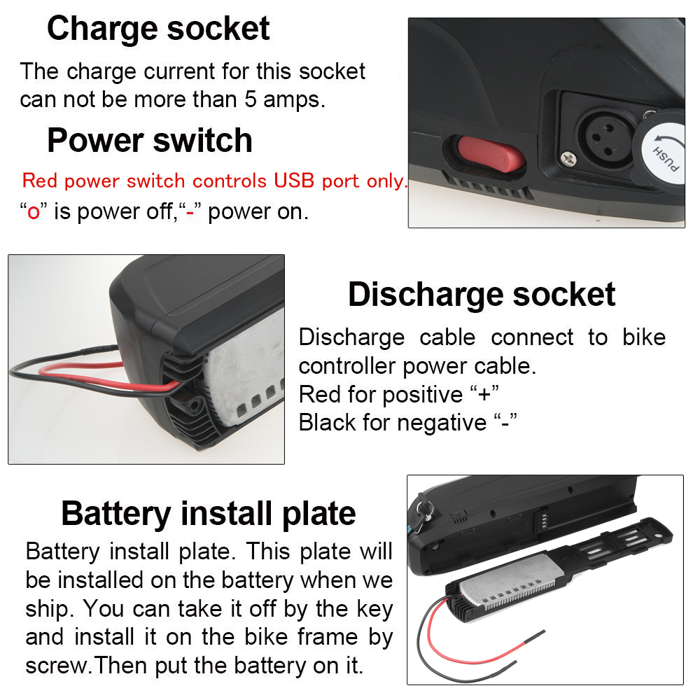 48V 36V 17Ah E-Bike Battery Electric Bicycle Pack Lockable w USB