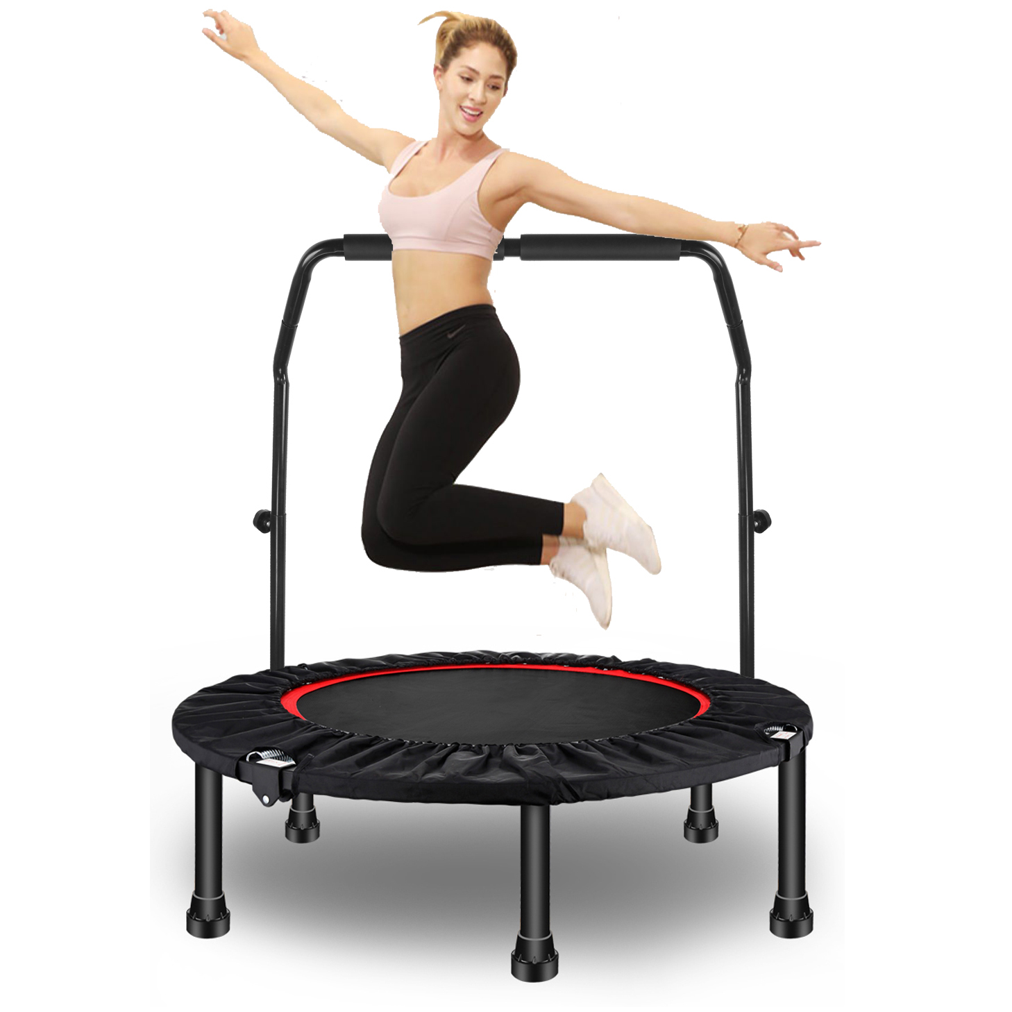 40'' FOLDING FITNESS MINI TRAMPOLINE JUMPER REBOUNDER WITH ADJUSTABLE ...