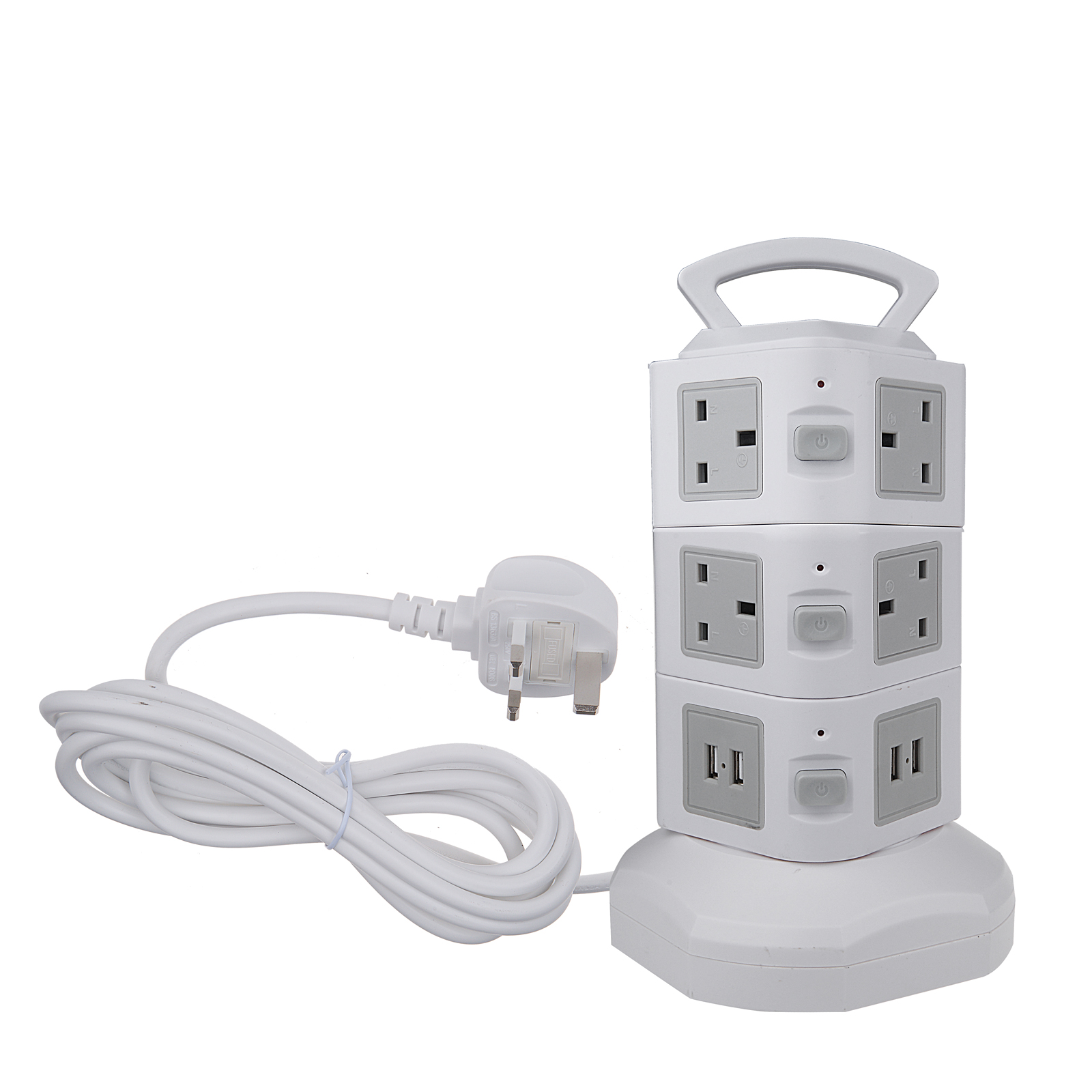 SURGE PROTECTED EXTENSION LEAD USB UK PLUG TOWER ADAPTOR 3M CABLE MULTI